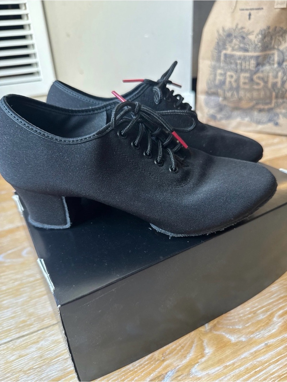 Latin Dance Suede Shoes Ballroom Black Lace-Up Oxford Heels Women's Shoes